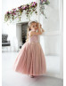 Mauve Velvet Tulle Pearl Flower Girl Dress